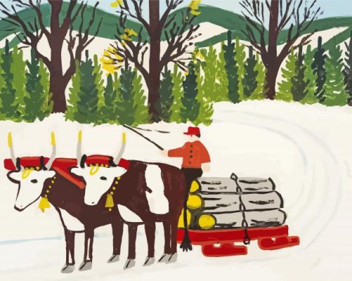 Hauling Logs Maud Lewis paint by numbers