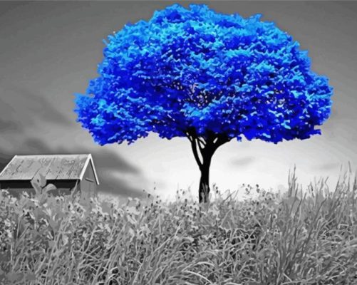 Monochrome Blue Tree paint by numbers