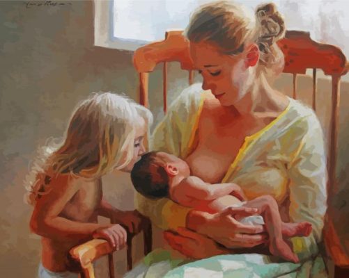 Mother Breast Feeding Baby paint by numbers