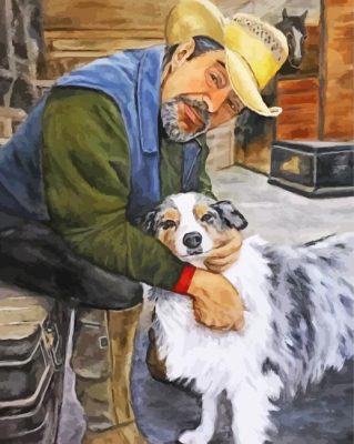 Western Old Man and Dog  paint by numbers