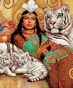 African Egyptian Woman paint by number p And Tiger