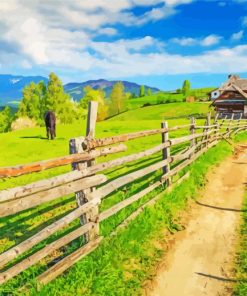 Aesthetic Farm Horses Landscape paint by number p