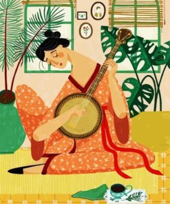 Asian Lady Playing Banjos paint by numbers paint by numbers