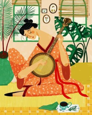 Asian Lady Playing Banjos  paint by numbers paint by numbers