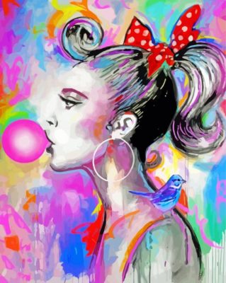Colorful Girl Blowing Bubble Gum paint by numbers