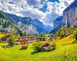 Alpine Village Landscape paint by numbers