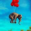 Flying Elephant With Red Balloons paint by numbers