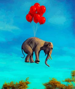 Flying Elephant With Red Balloons paint by numbers