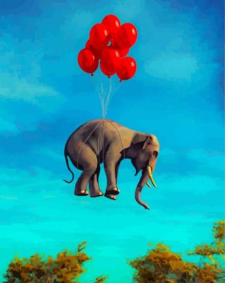 Flying Elephant With Red Balloons paint by numbers