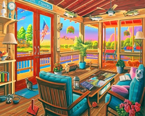 Lakeside Cabin View paint by numbers