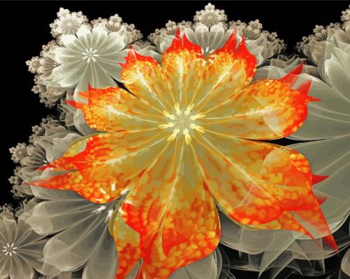 Orange And Grey Flowers Paint by numbers