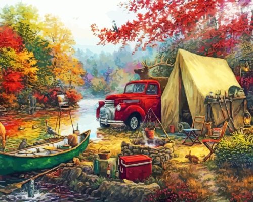 Outdoor Camp By River paint by numbers
