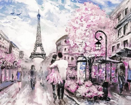 Pink And Grey Paris paint by numbers