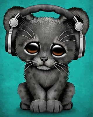 Adorable Cat Wearing Headphones paint by numbers