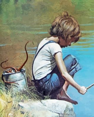 Aesthetic Boy Fishing paint by numbers