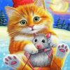 Aesthetic Cat With Mouse Illustration paint by numbers