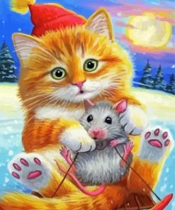 Aesthetic Cat With Mouse Illustration paint by numbers