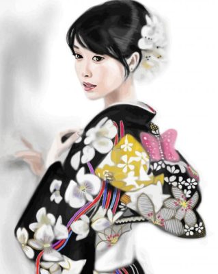 Asian Lady Wearing Kimono paint by numbers