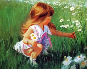 Cute Baby Girl With Flowers paint by numbers