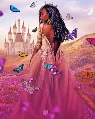 Gorgeous Black Princess And Butterflies paint by numbers