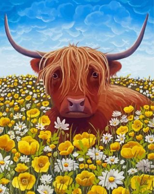 Highland Cow With Flowers paint by numbers