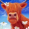 Highland Cow Art With Daisies paint by numbers