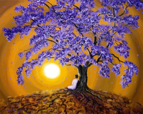 Lonely Woman Under Jacaranda Tree paint by numbers
