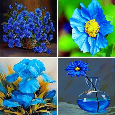 Blue flowers painting by Numbers