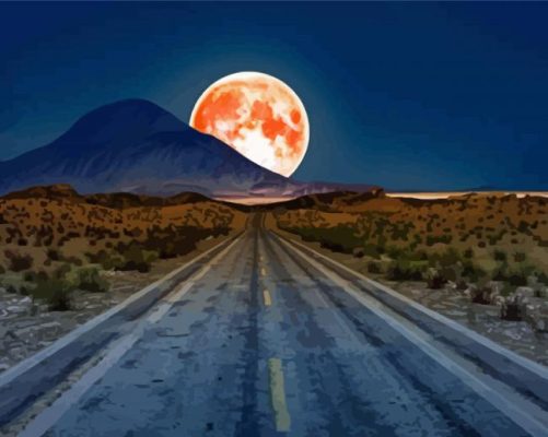 Full Moon Desert Road  paint by numbers