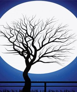 Full Moon And Dead Tree Silhouette paint by numbers