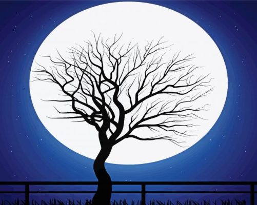 Full Moon And Dead Tree Silhouette  paint by numbers 