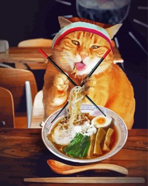Funny Cat Eating Ramen paint by numbers