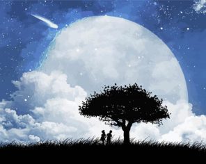 Kids Under Tree Silhouette paint by numbers
