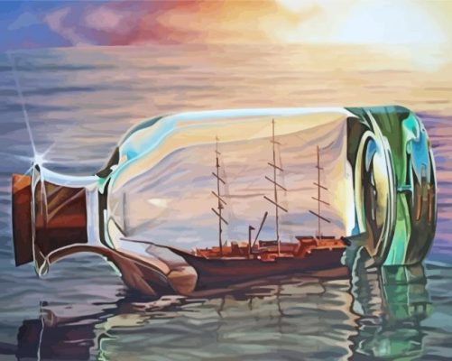 Pirate Ship In Bottle paint by number