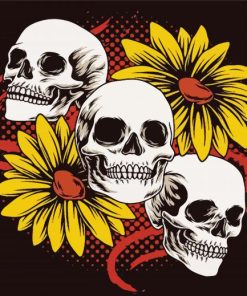 Skulls Sunflowers paint by numbers