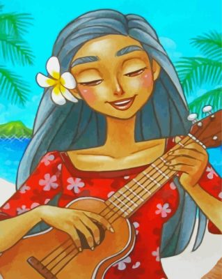 Hawaiian Girl Playing Ukulele paint by numbbers