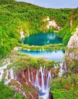 Aesthetic Plitvice Lakes National Park paint by numbers