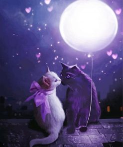 Cats Couple At Moonlight paint by numbers