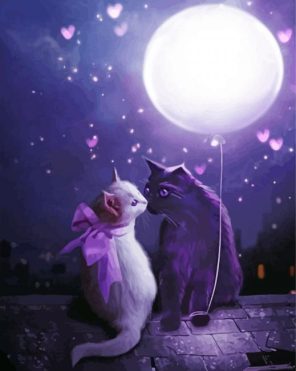 Cats Couple At Moonlight paint by numbers