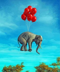 Flying Elephant With Red Balloons paint by numbers