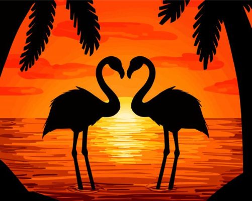 Sunset Heart Birds paint by numbers