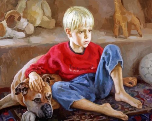 Cute Boy With Dog paint by numbers
