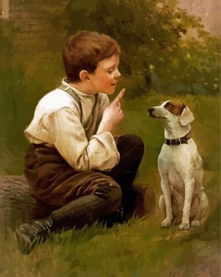 Vintage Boy With Dog paint by numbers