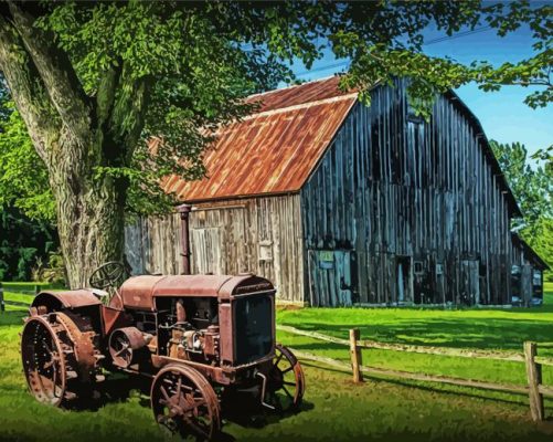 Old Tractor And Barn paint by numbers