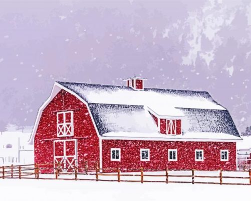 Snow Red Barn paint by numbers