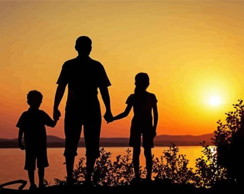 Father And Children Silhouette paint by numbers