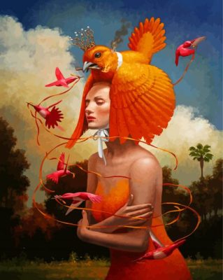 Girl With Orange Bird paint by numbers