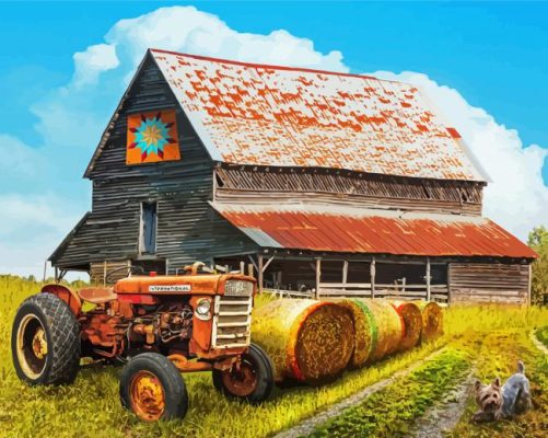 Old Tractor And Barn paint by numbers