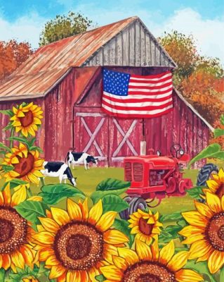 American Barn And Sunflowers paint by numbers