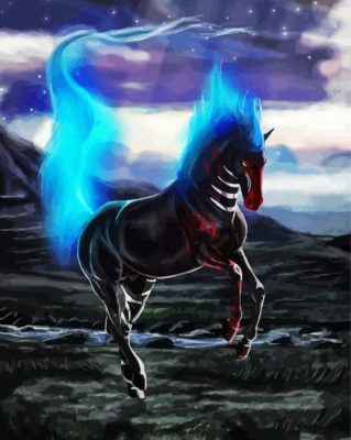 Black Horse With Blue Flames paint by numbers